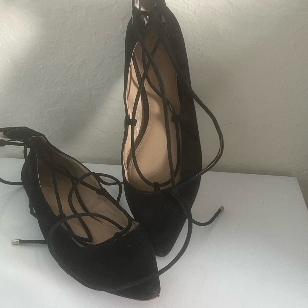 Vince Camuto Black Suede Lace-Up Flats